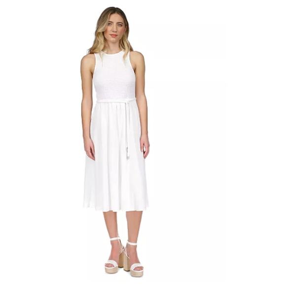 MICHAEL Michael Kors Smocked Textured Sleeveless Midi Dress Size Medium - Picture 1 of 7